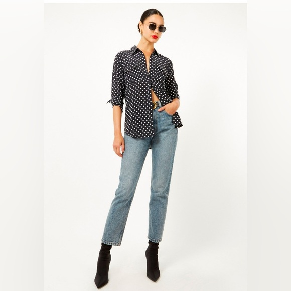 EQUIPMENT - SLIM SIGNATURE SILK SHIRT, XL, NWT - polka dots - Picture 2 of 9